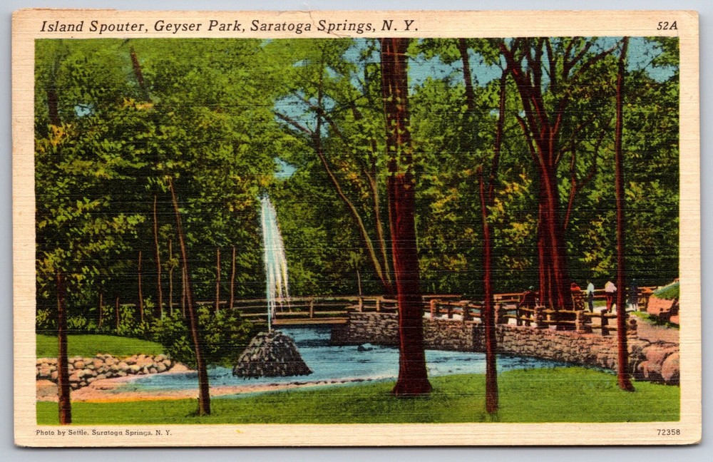 Saratoga Springs New York~Island Spouter @ Geyser Park~PM 1952~Linen Postcard