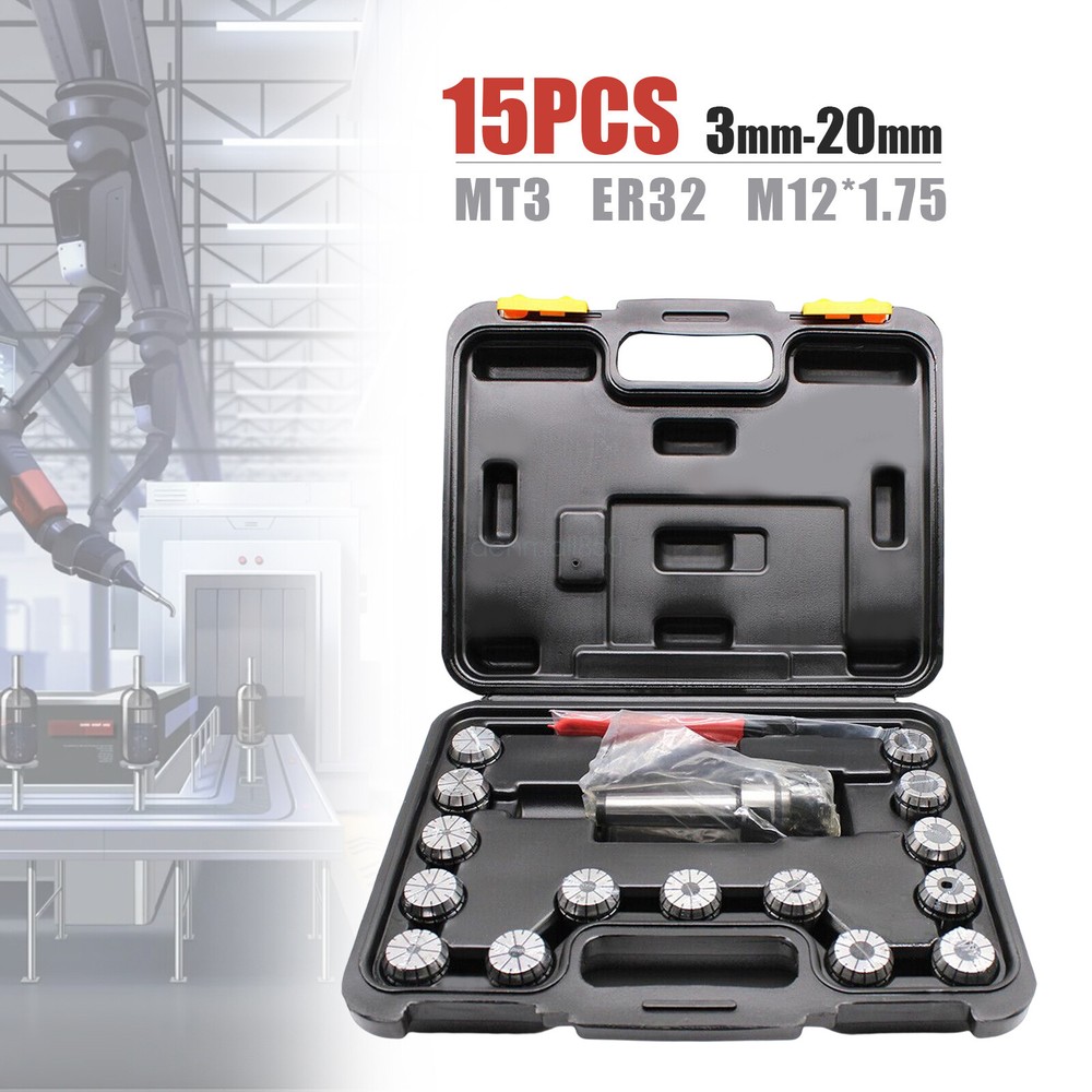 17-Piece MT3 ER32 Collet Chuck Set with 3-20mm Collets for CNC Milling