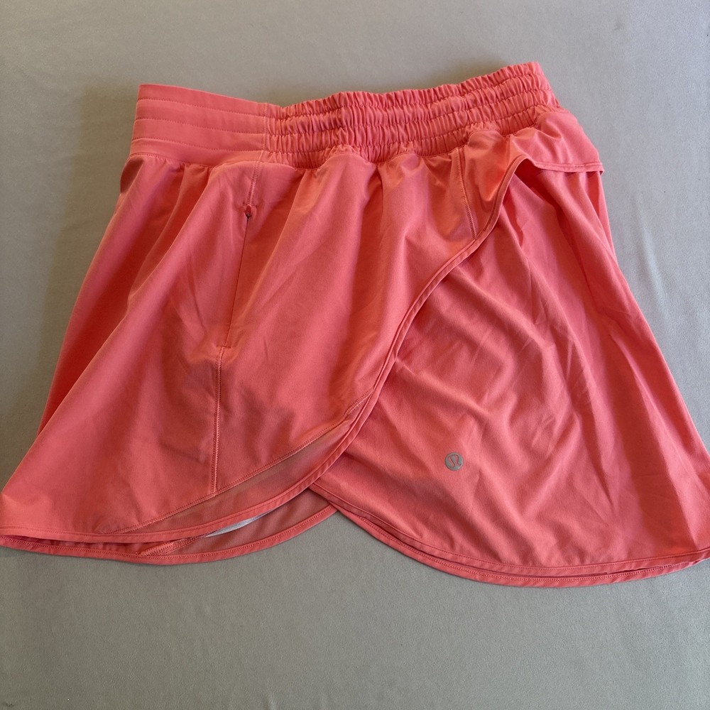 Lululemon Hotty Hot High Rise Skirt Size 8 Pink Coral Lined Athletic Skort EUC