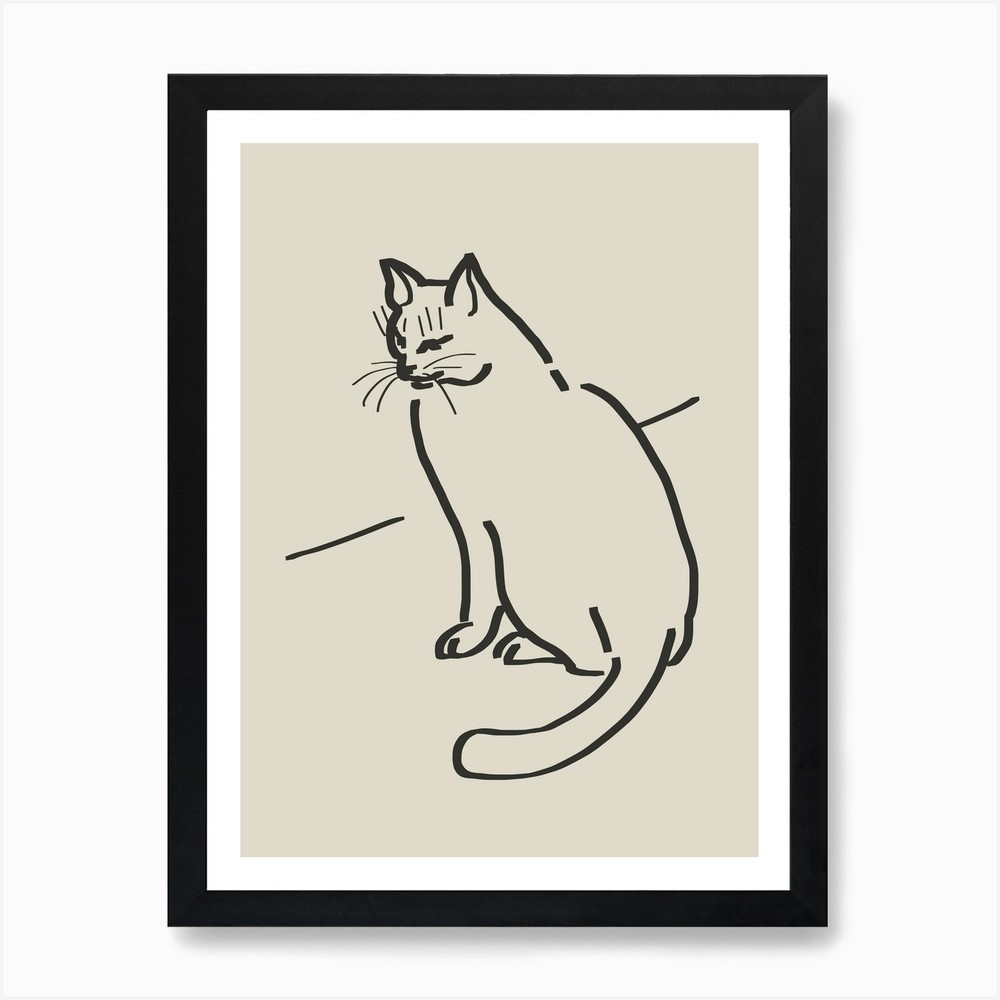 Line Art Cat Drawing Print Framed Wall Art Canvas Poster  