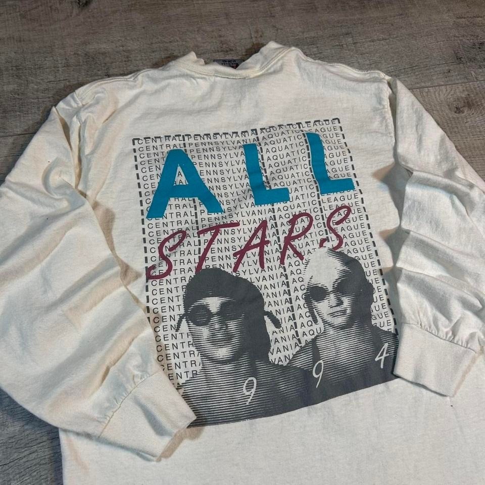 Vintage 90s single stitch swimming band style White and red long sleeve shirt