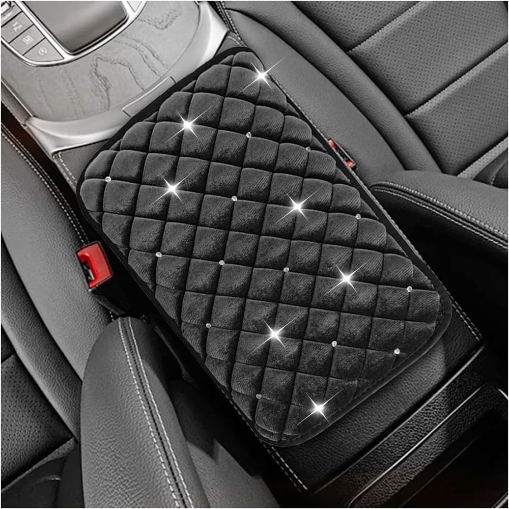 Soft Comfortable Fluffy Car Center Console Armrest Cover with Cry Color: Black