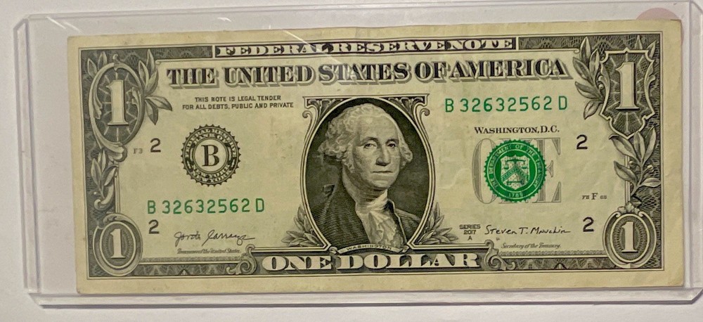 $1 Bill 2017 Federal Reserve Note Circulated Uncertified Ungraded B32632562D
