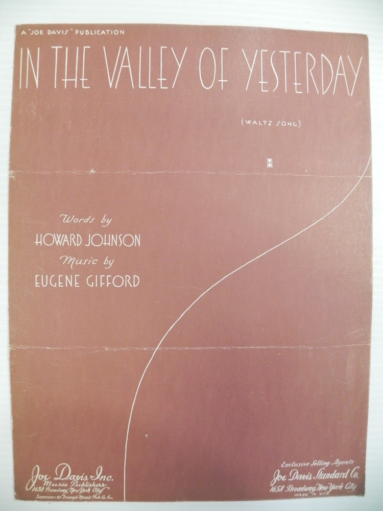 In The Valley of Yesterday 1934 Vintage Sheet Music Waltz