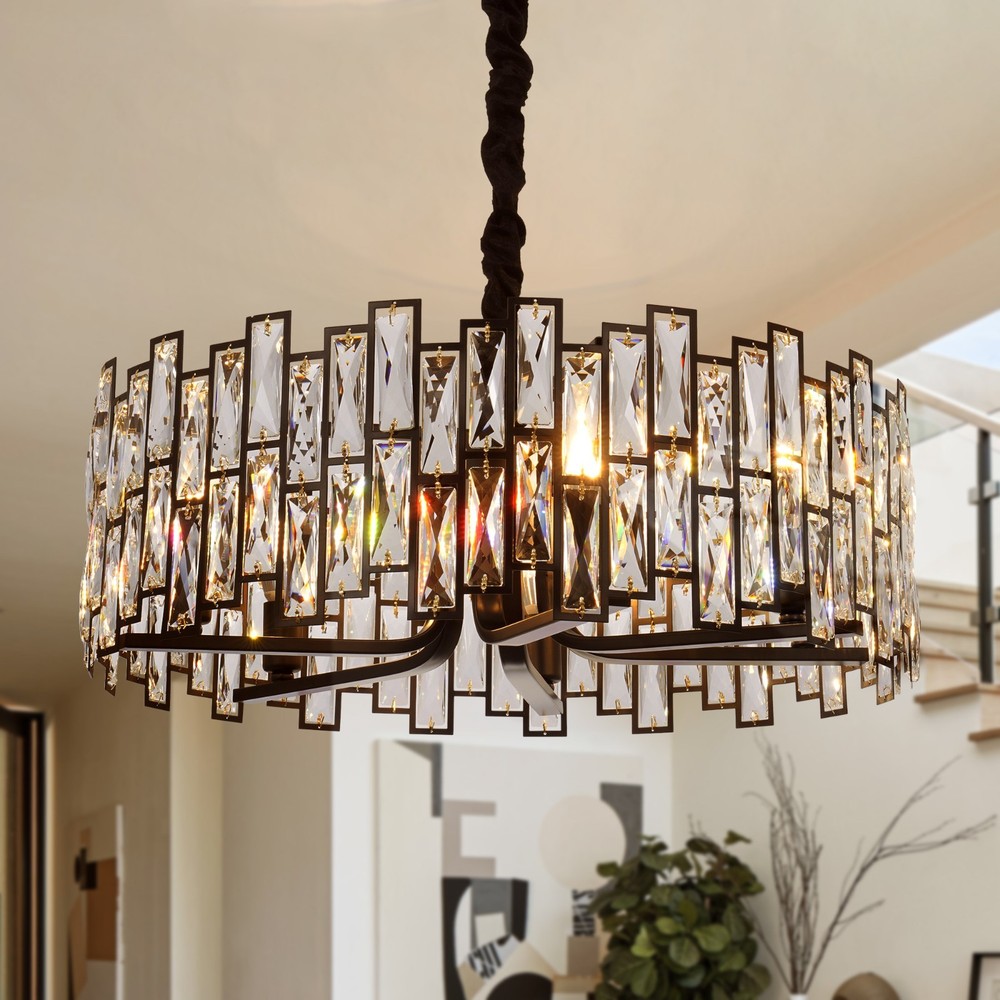23.6 Black Crystal Chandelier Ceiling Light Modern Pendant Lighting Hanging Lamp