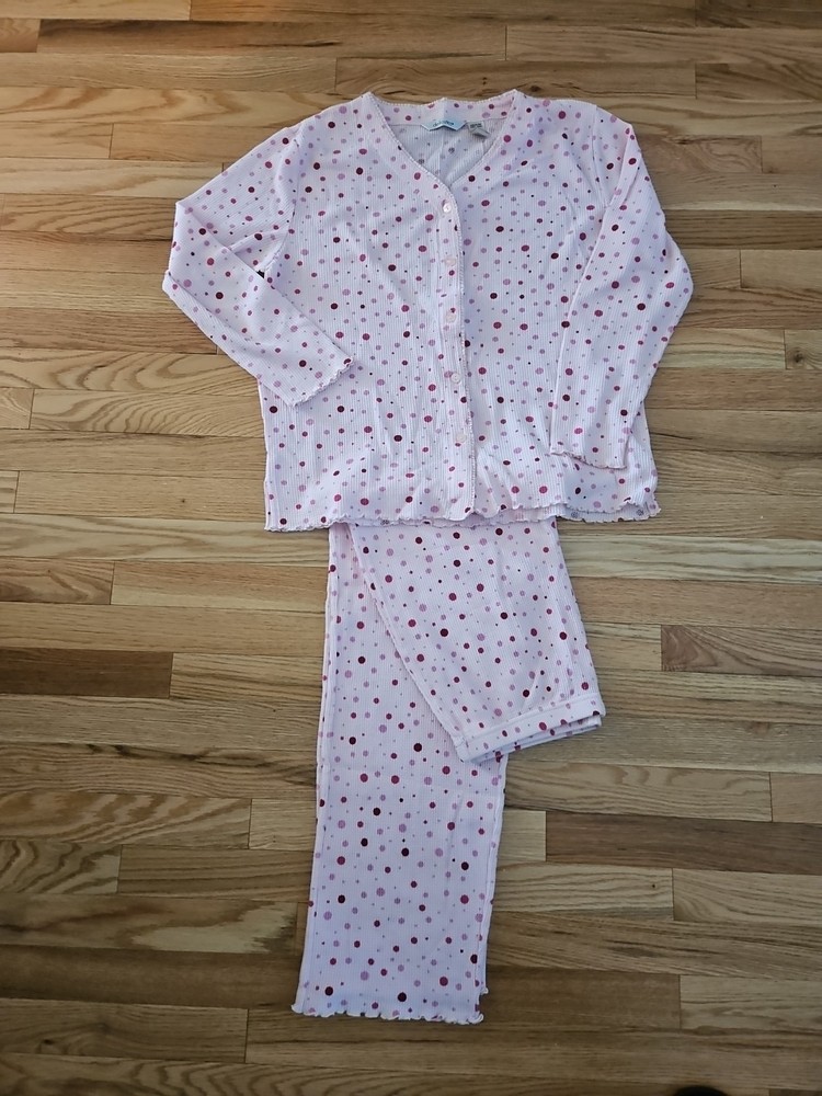 Delicates Women Polka Dot Print 2 Piece Cotton Blend Pajama Set Size M