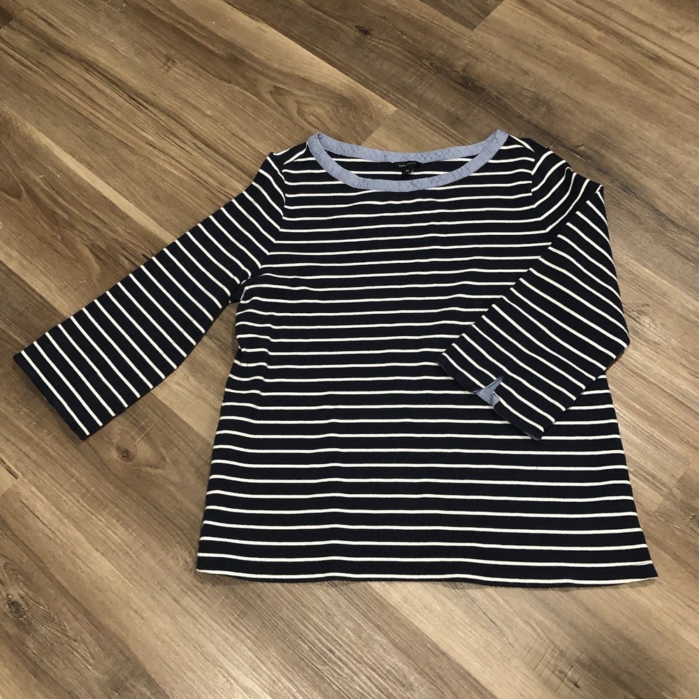 NAUTICA Blue White Stripe 3/4 Sleeve Boat Neck Shirt Women Size XL