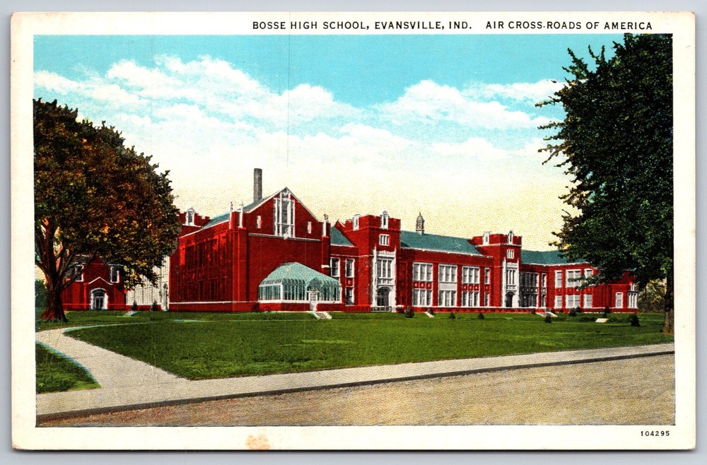 Evansville Indiana~Bosse High School Street View~Red Brick Bldg~Cupola~1920s PC
