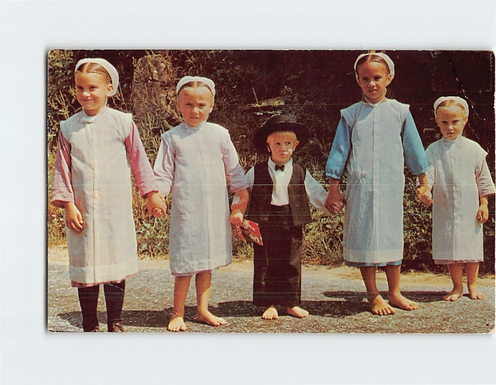 Postcard A Group of Amish Children in Sunday Dress