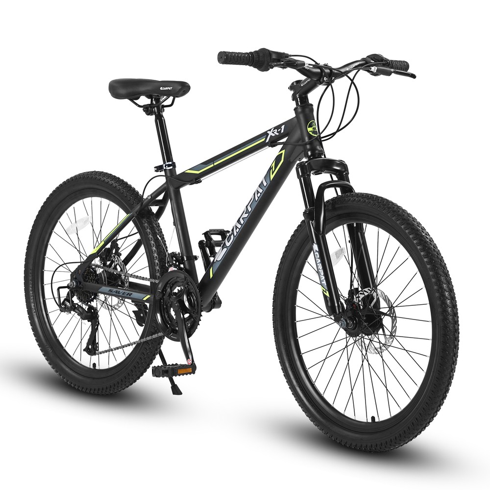 24 Inch Shimano 21 Speed Steel Frame Mountain Bike with Daul Disc Brakes