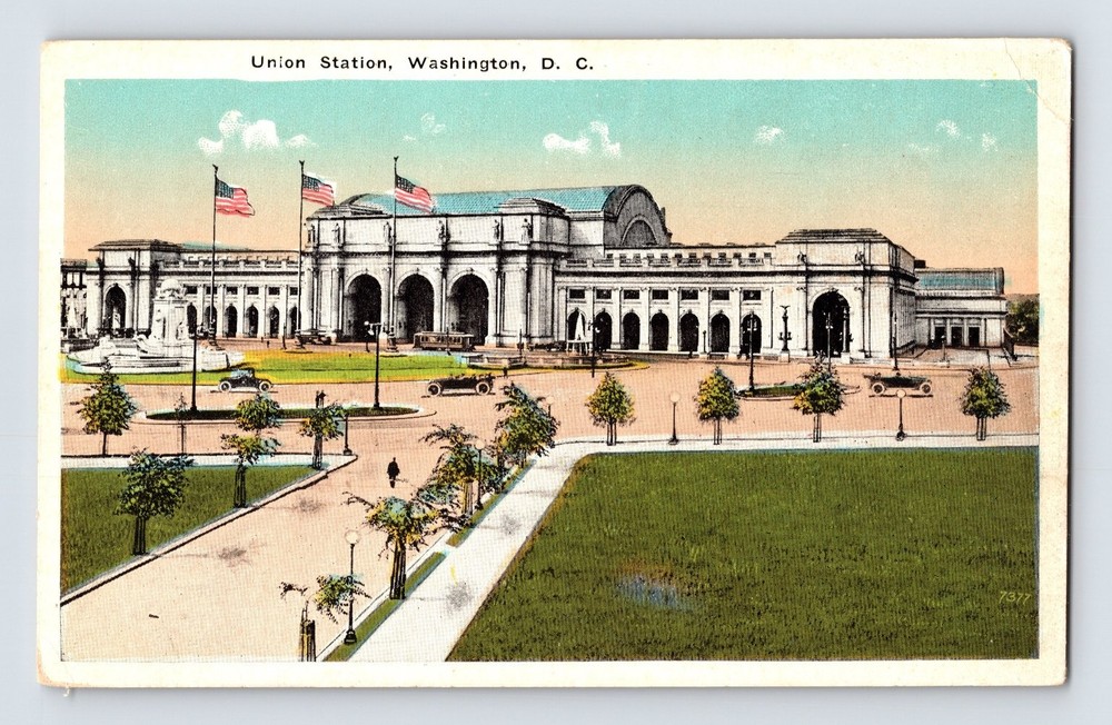 Vintage Union Station Washington DC Lithograph Postcard by B.S. Reynolds