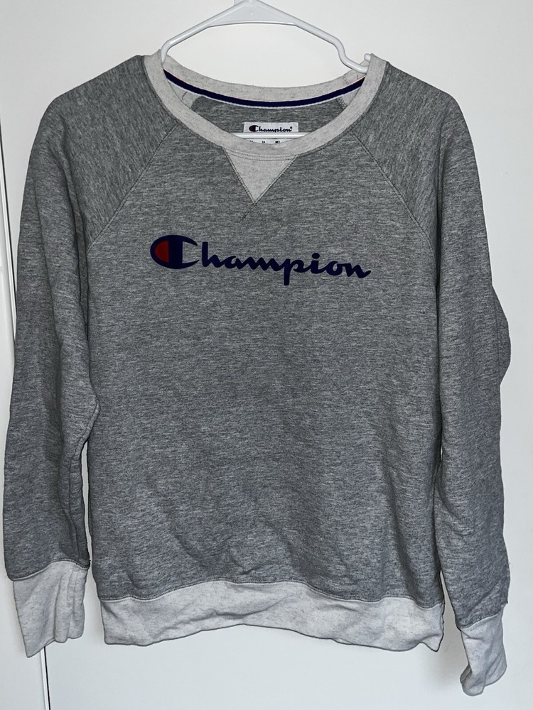 Champion Sweatshirt Mens Medium Grey Crewneck Sweater Logo
