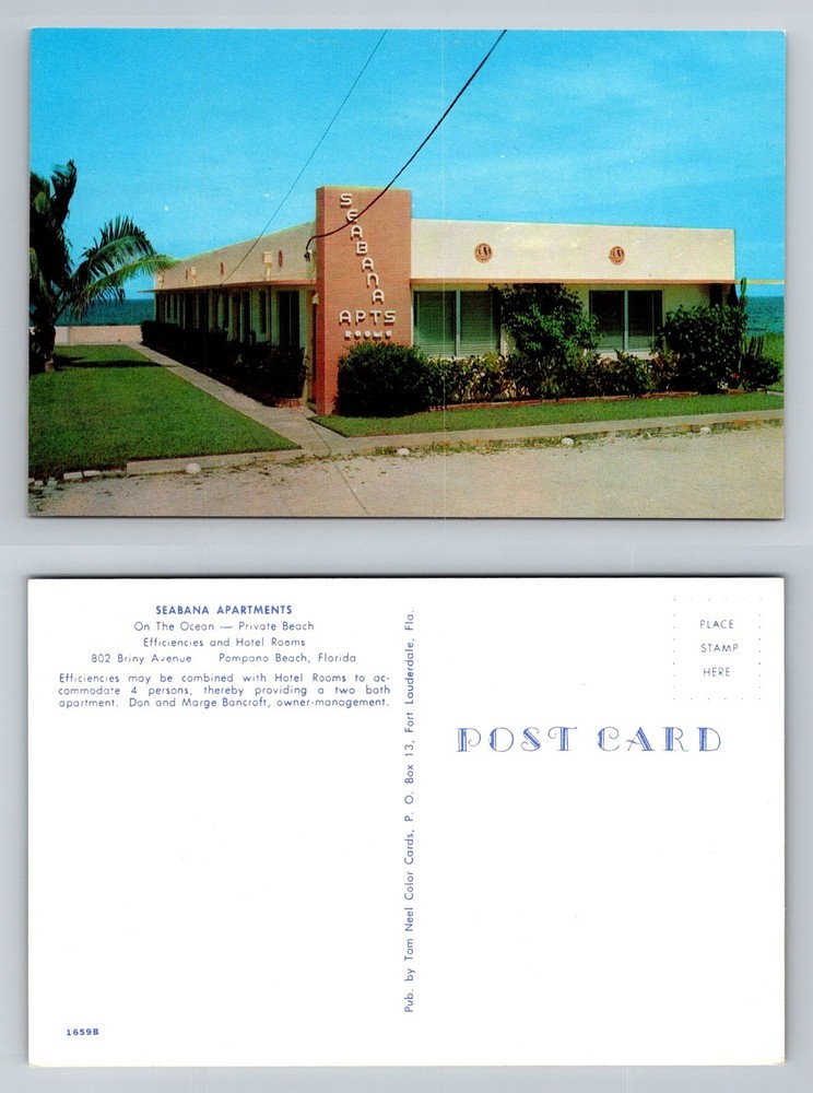 Pompano Beach, FL-Florida, Seabana Apartments Private Beach Vintage Postcard