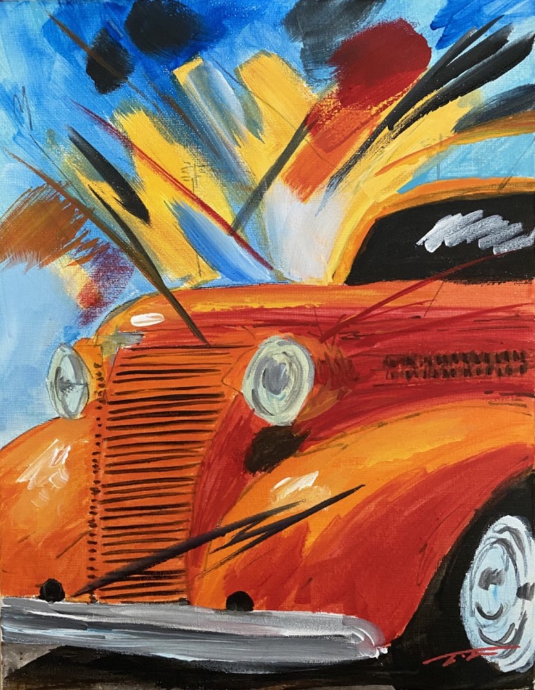 Orange Bomb Vintage Car Hot Rod Original Art 14x11 Canvas