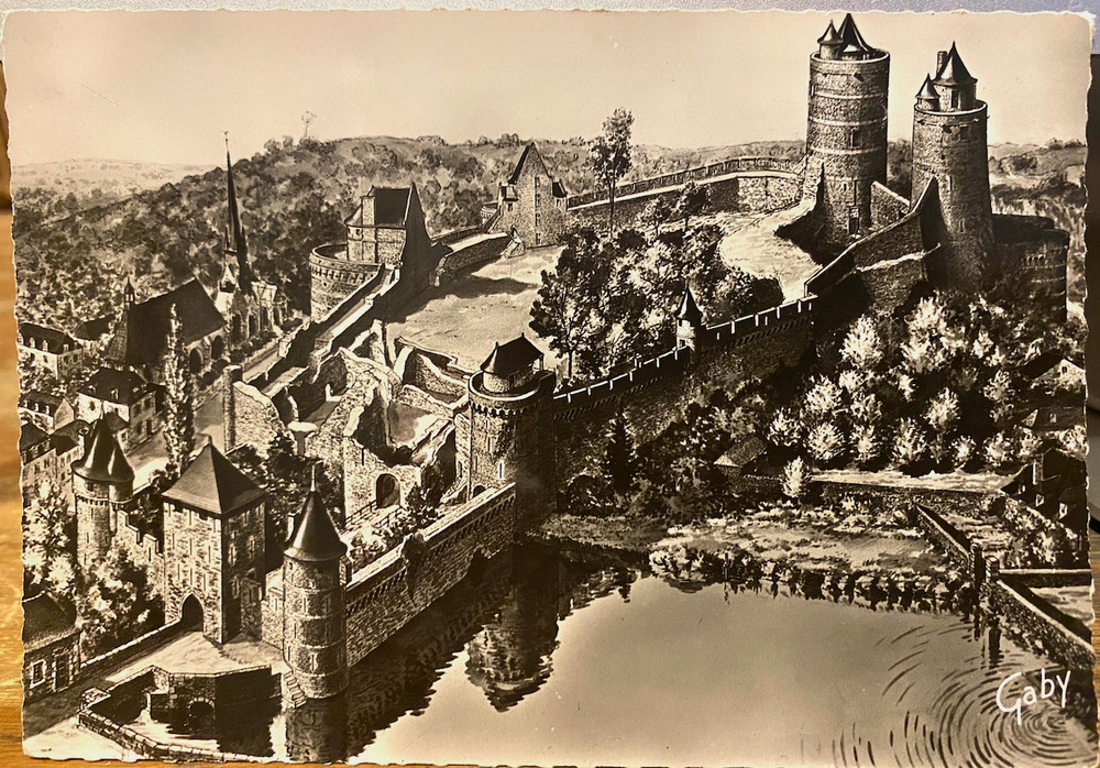 Vintage French Postcard CHATEAU de FOUGERES Castle Brittany France Gaby Aerial