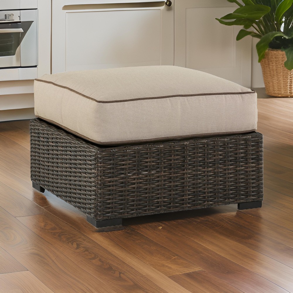 Waga 29 Inch Outdoor Ottoman, Cushioned Seat, Resin Wicker,