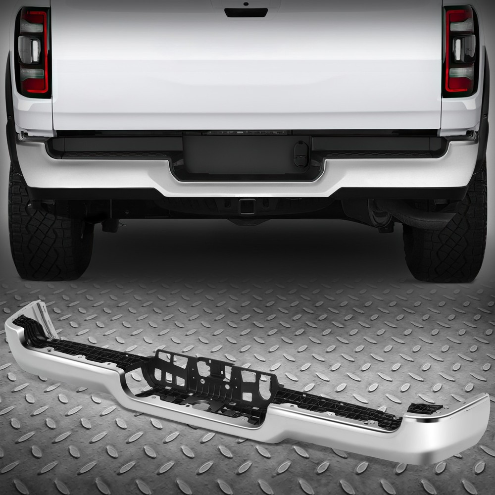 Rear Chrome Polished Bumper Step Face Bar For 19-24 RAM 1500 w/ Single Exhaust