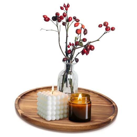 Acacia Round Wood Tray Decorative Serving Trays for Ottoman 12