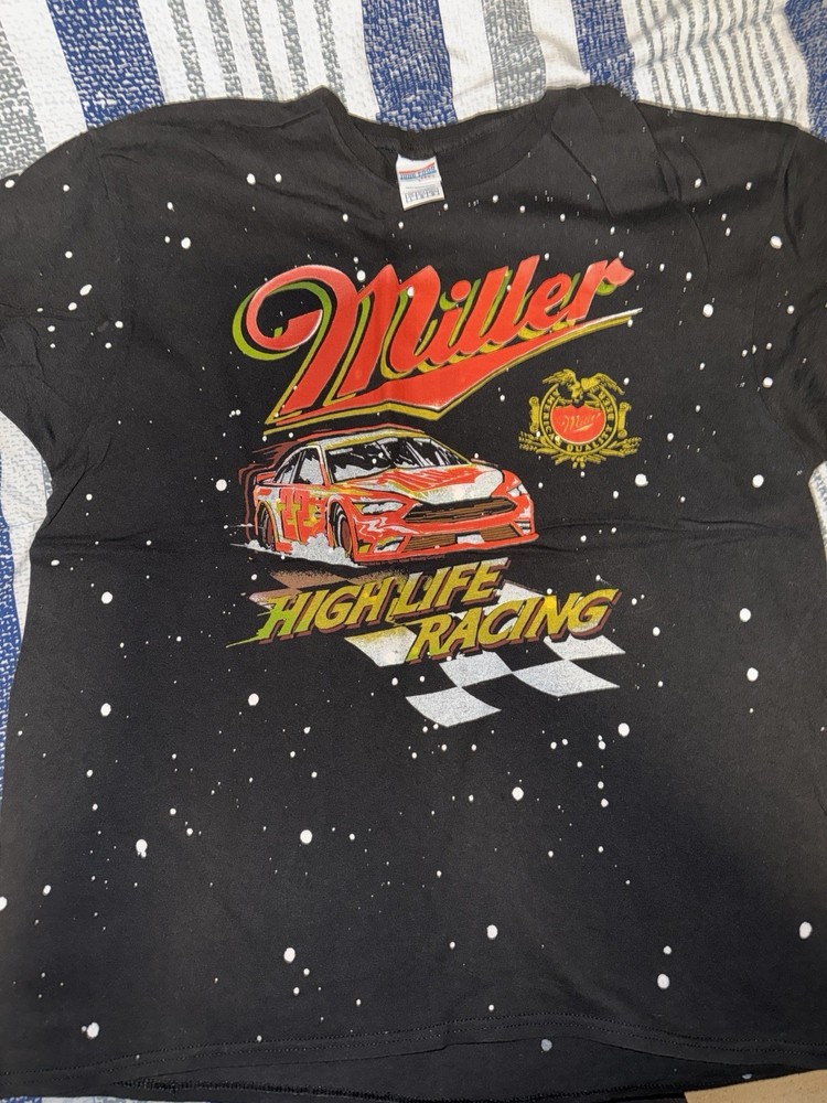 Vintage Miller High Life Mens T-Shirt Size Medium Black Racing Nascar