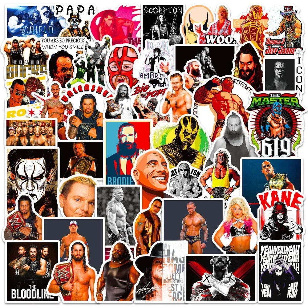 10/50pcs WWE Stationery Sticker For Car Laptop PVC Backpack Home Decal Pad Water