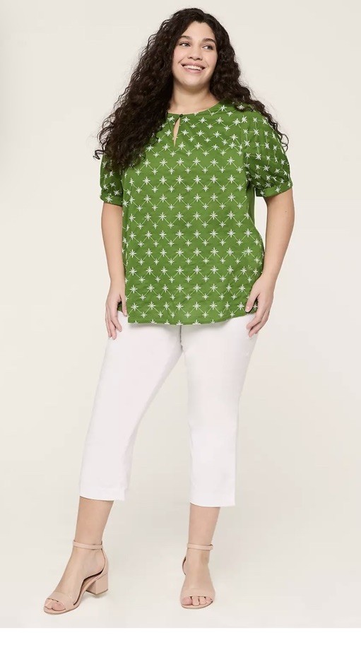 Embroidered elbow Sleeve Pop Over Lane Bryant Blouse Green Size 24