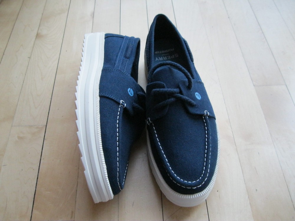 Sperry Plushstep Linen Comfort Slip On Moc Toe Boat Shoes Blue Women 10 NEW