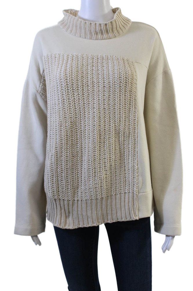 Zara Unisex Pullover Sweater Beige Mock Neck Cotton Long Sleeve Size MFree Shipping in US $100+ Orders | $6.95 Orders Below