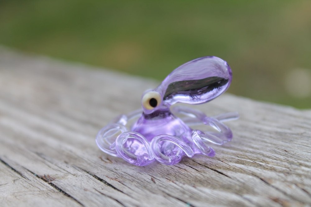 Purple Blown Glass Orange and Blue Octopus glass figurine Octopus Glass Ocean