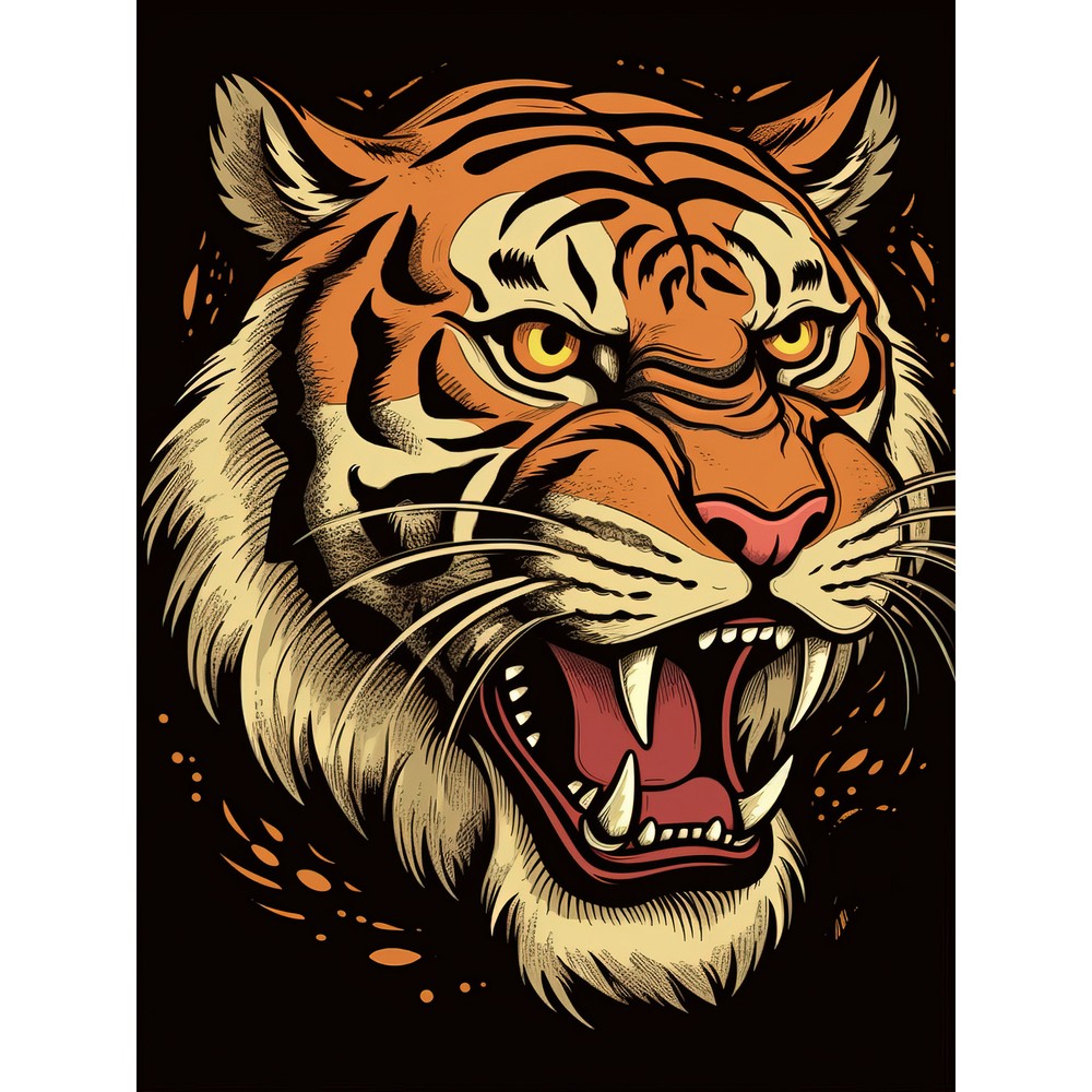 Old School USA Tattoo Growling Tiger Rockabilly Americana 50s Art Print 18X24 In