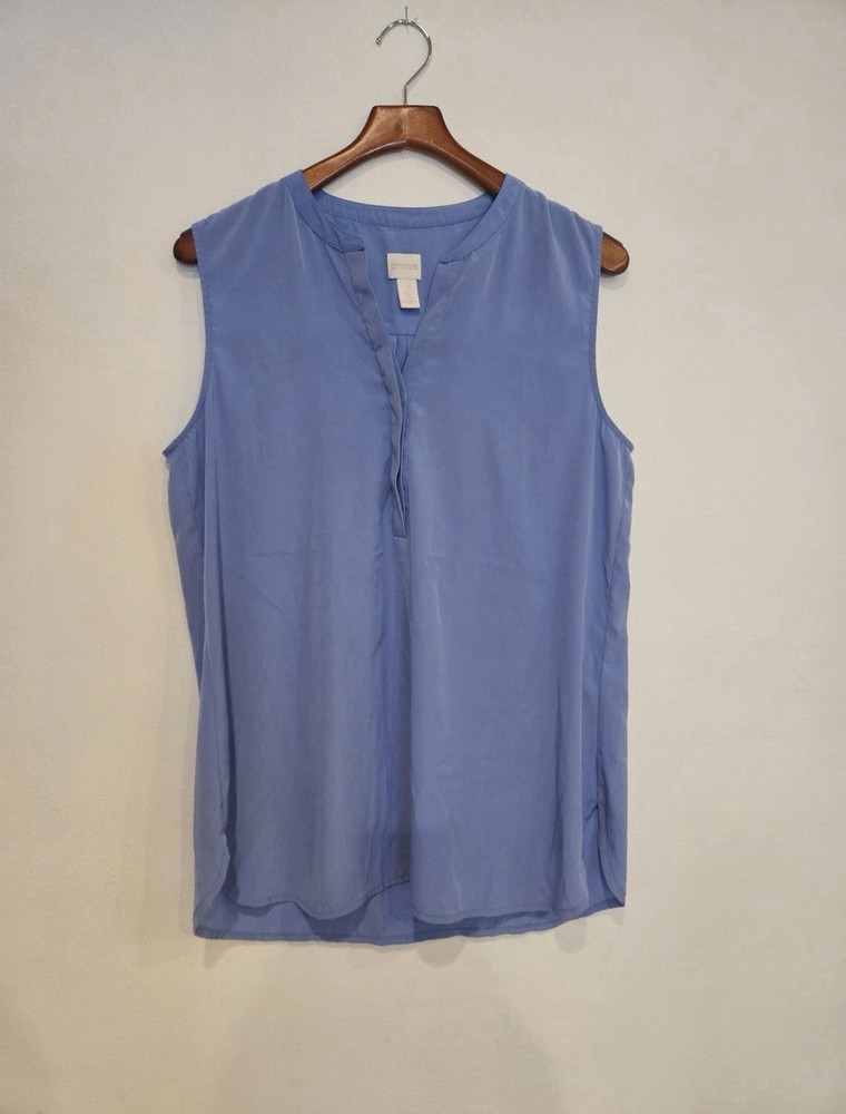 Women's Chicos Blue Sleeveless V Neck Blouse Size 2