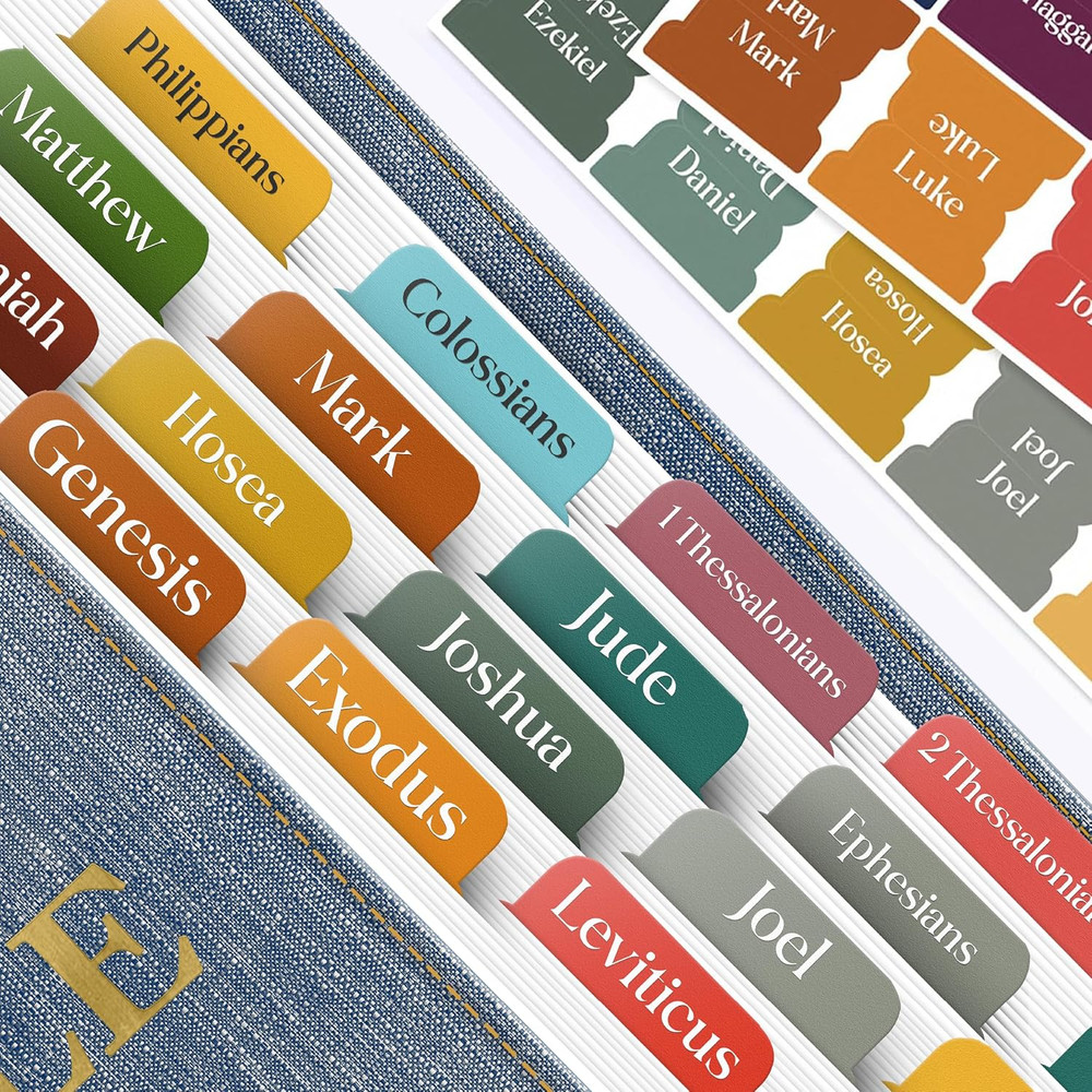 Bible Tabs for Women, Men, Kids, Boys, 90 Large Print Bible Index Tabs for Study