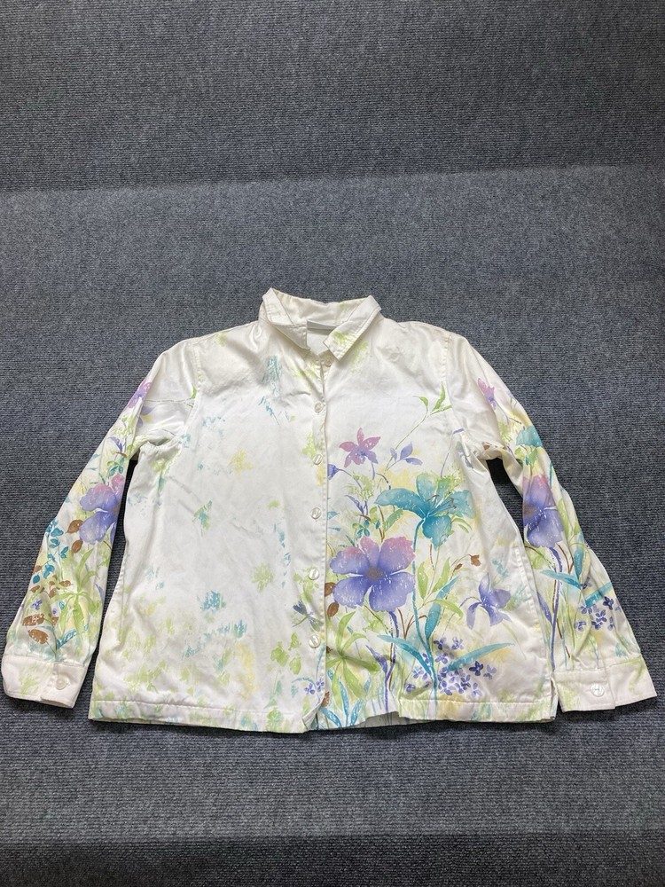 Alfred Dunner Denim Top Women’s Size White Long Sleeve Button Up