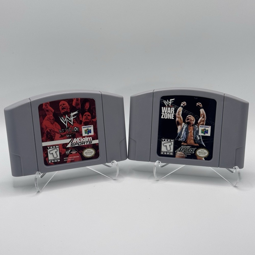 WWF Warzone + WWF Attitude (Nintendo 64 N64) Game Lot - Tested Working Authentic