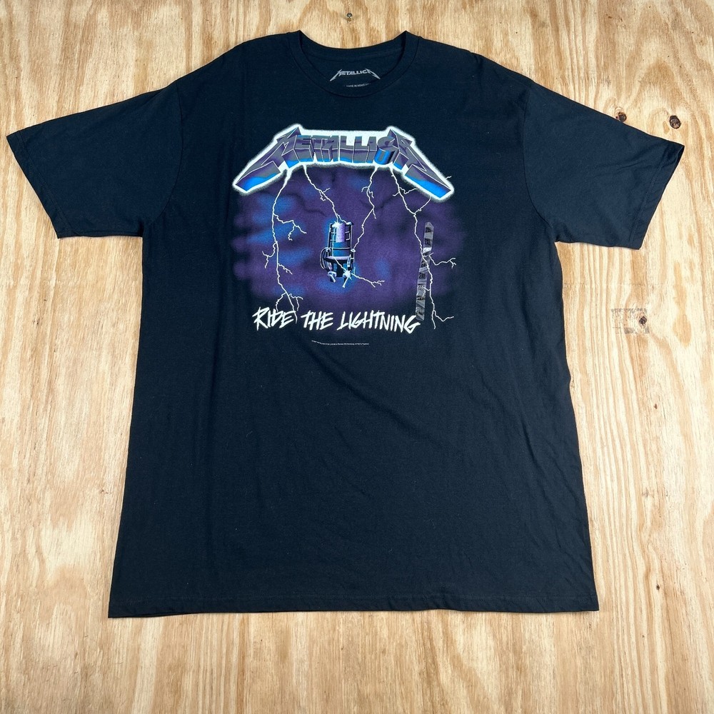 VTG Metallica Ride The Lightning Band Short Sleeve T-Shirt Size 2XL Black 90's