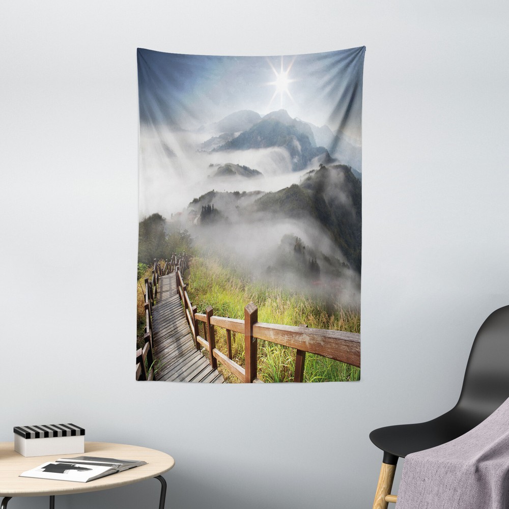 Landscape Tapestry Foggy Mountains Asian Print Wall Hanging Decor