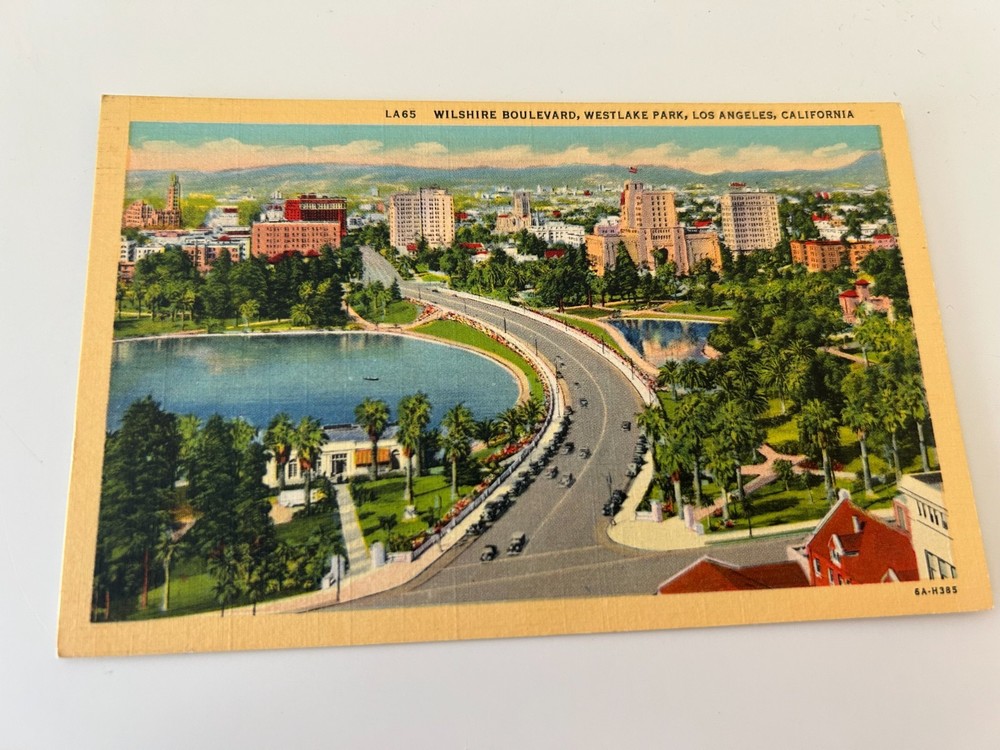 Wilshire Boulevard Westlake Park Los Angeles California CA Postcard