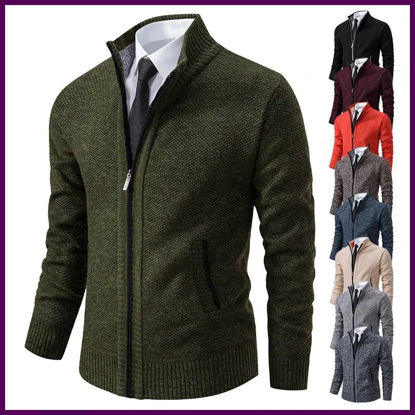 Autumn Winter Men Casual Jersey Sports Coat Solid Color Stand Collar