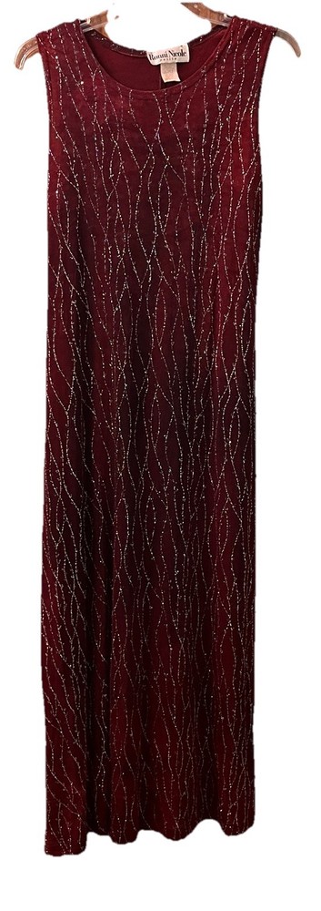 Ronni Nicole Midi Dress Size 10 Petite Sleeveless Sheath Maroon With Glitter