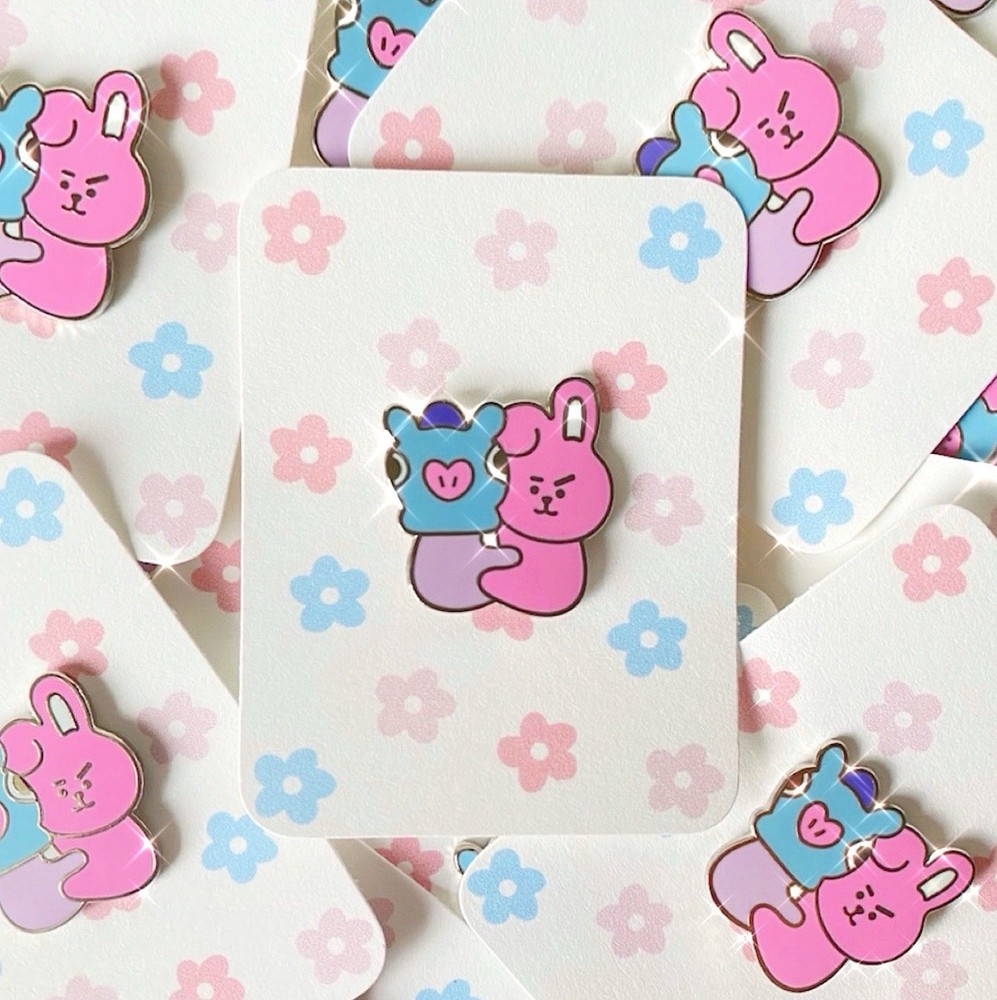 bts hugging enamel pin