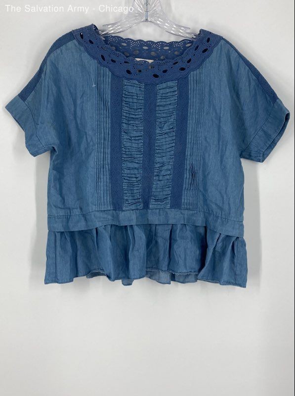 Kate Spade New York Womens Blue Short Sleeve Denim Pullover Blouse Top Size 6
