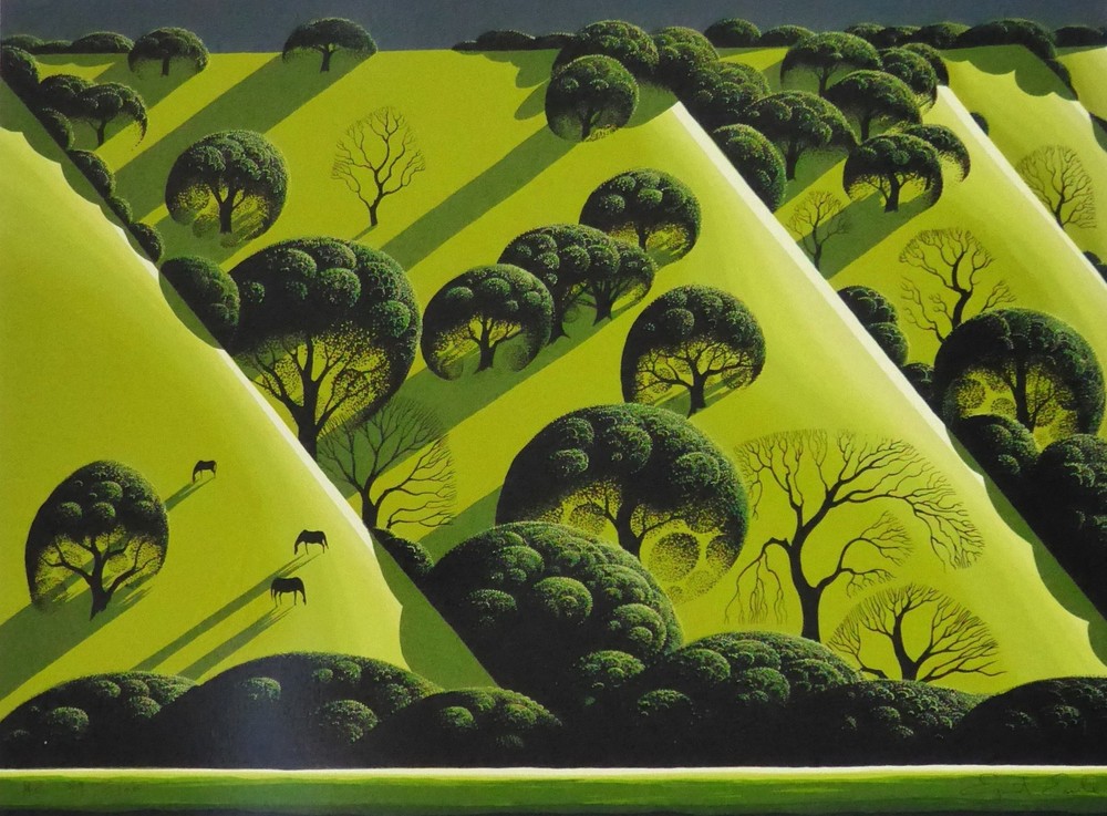 Eyvind Earle Live Oak Country 1992 Hand signed Serigraph w. Horses Magic Realism