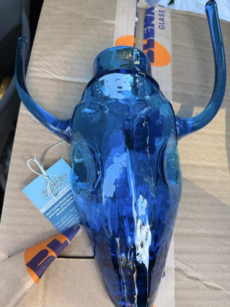 Blenko 2026 Steer Head Vase  Non Line Color solid turquoise