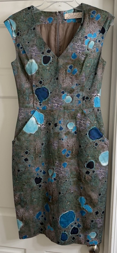 Lela Rose Abstract Splotchy Graphic Lined Cocktail Dress w/Pockets Women's Sz 4!-image