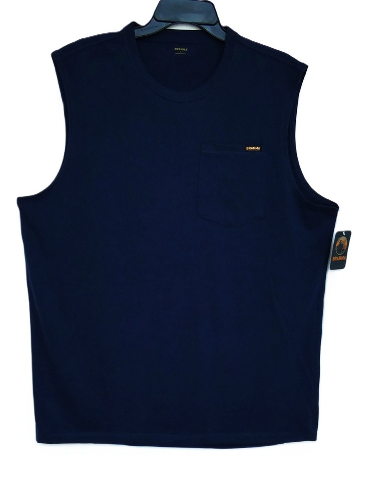 Brahma Men's Blue Sleeveless Chest Pocket Tank Top Muscle T-Shirts Tee Large