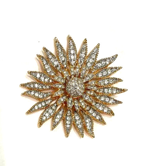 Sparkling Kenneth Jay Lane Starburst Flower Gold & Crystal Brooch