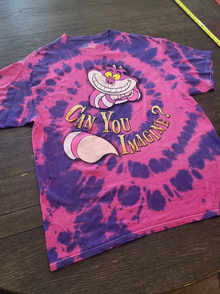 Alice in wonderland Mens Size XL Pink Bleach Cheshire Cat Graphic Print t shirt