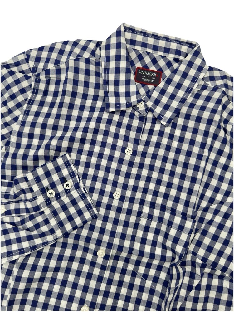 UNTUCKit Women’s Size 0 Button Up Long Sleeve Blue Gingham Shirt Belleza NEW