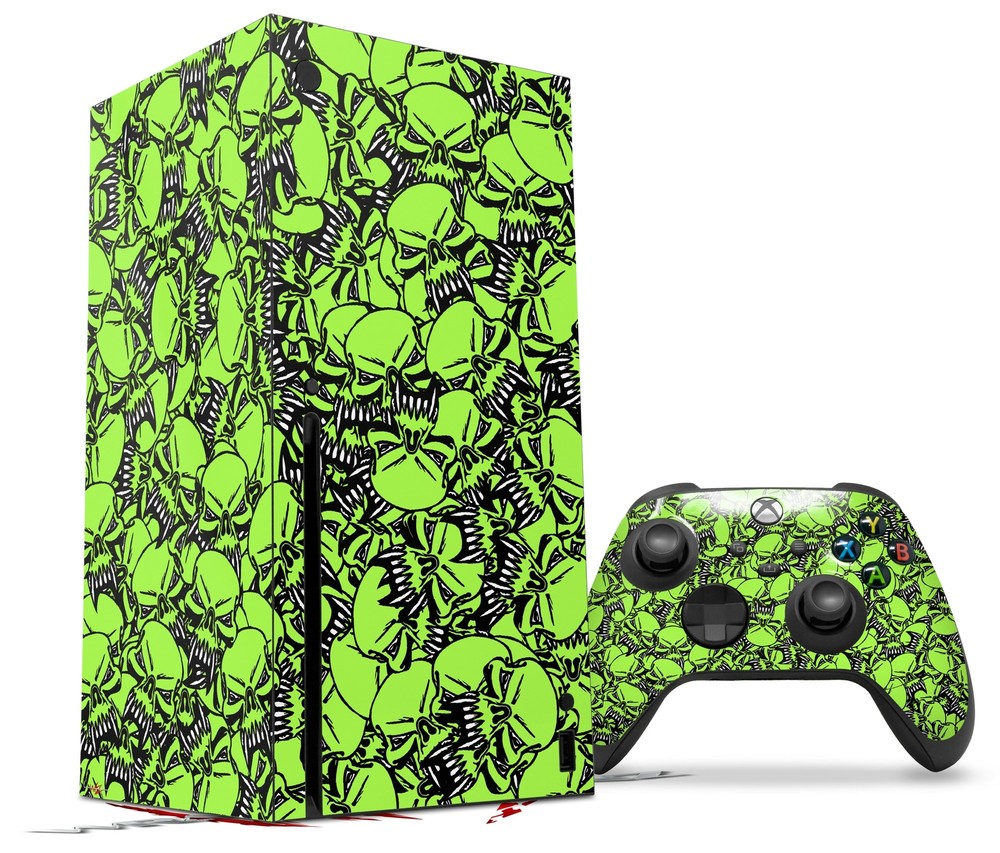Skin Set for XBOX Series X Scattered Skulls Neon Green
