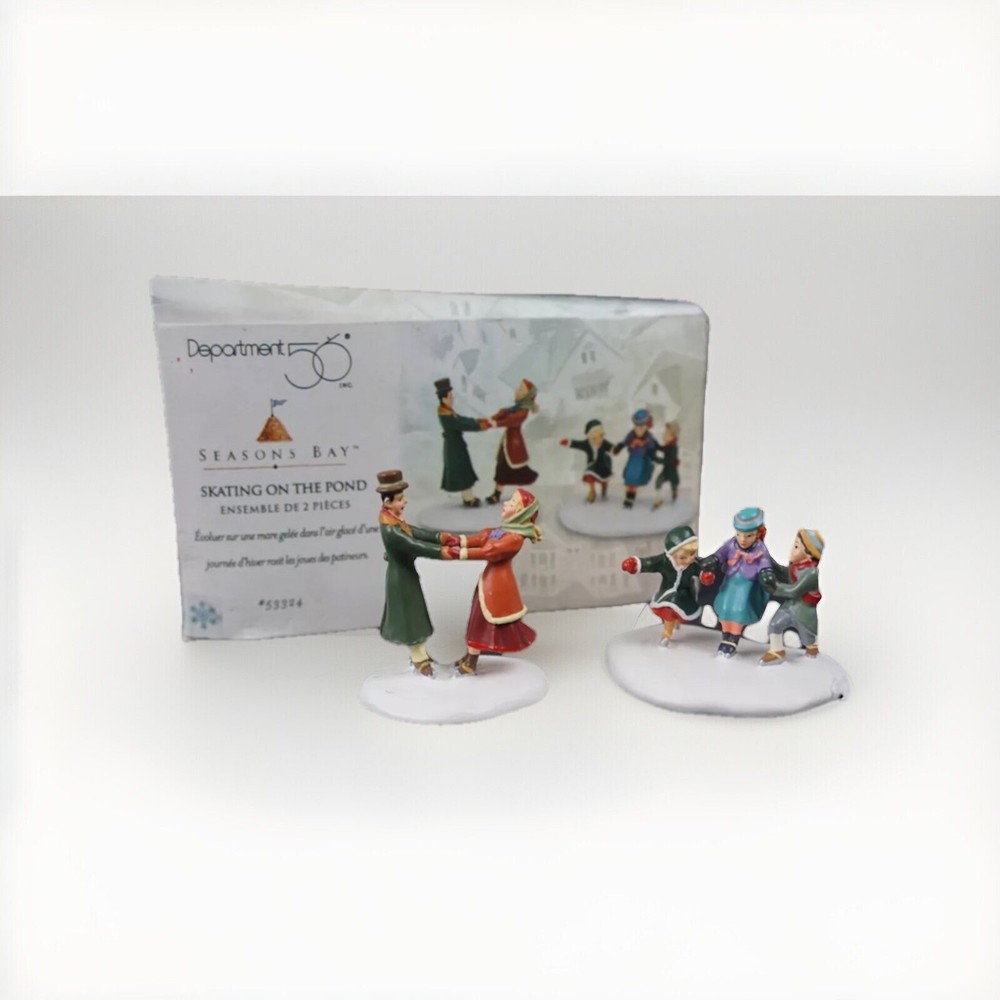 Dept 56 Seasons Bay Skating on the Pond 1998 Christmas Village Figurine Set of 2