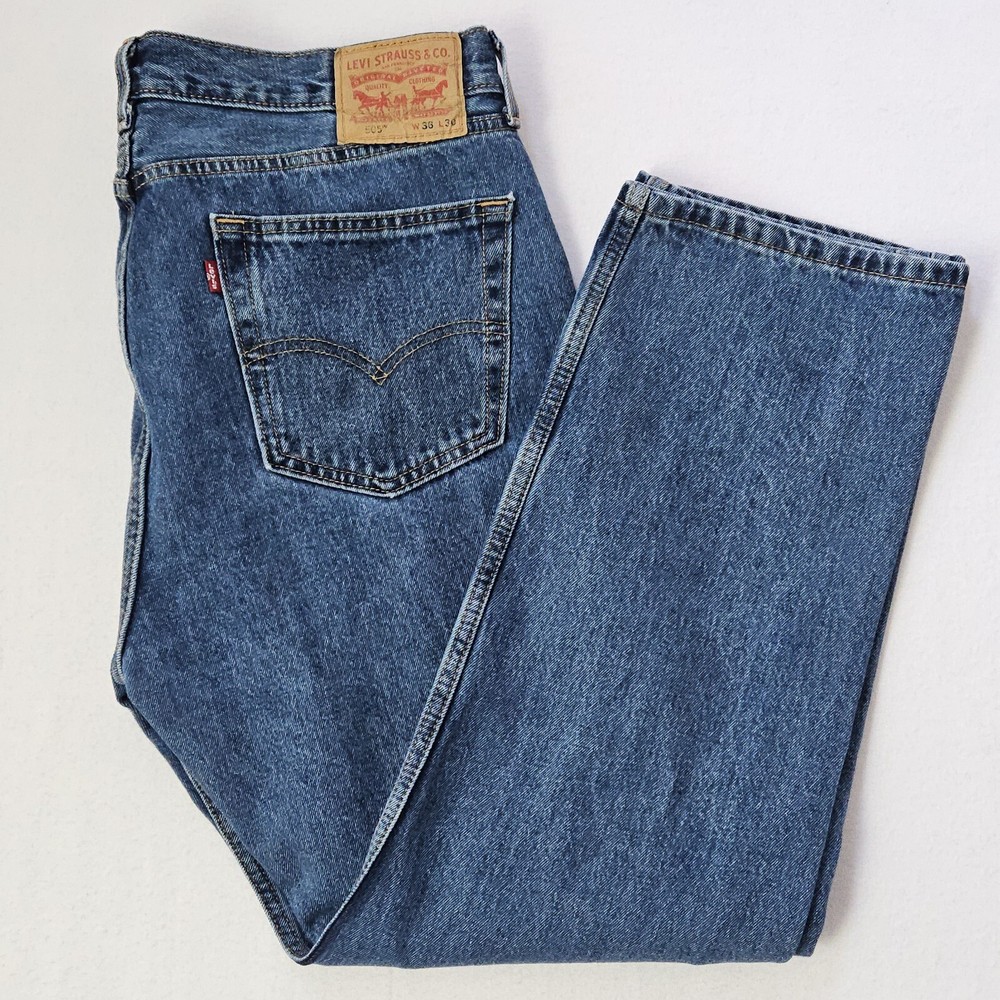 Levis 505 Blue Jeans Mens Sz 36 X 30 Med Wash Straight Leg